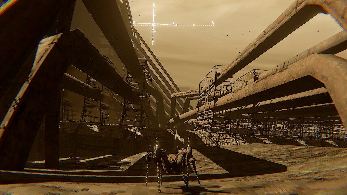A mech-scale ruin in the dust